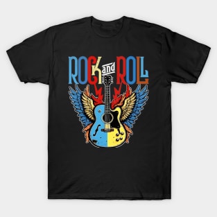 Vintage Retro Distressed 80s Rock & Roll Music Guitar Wings T-Shirt